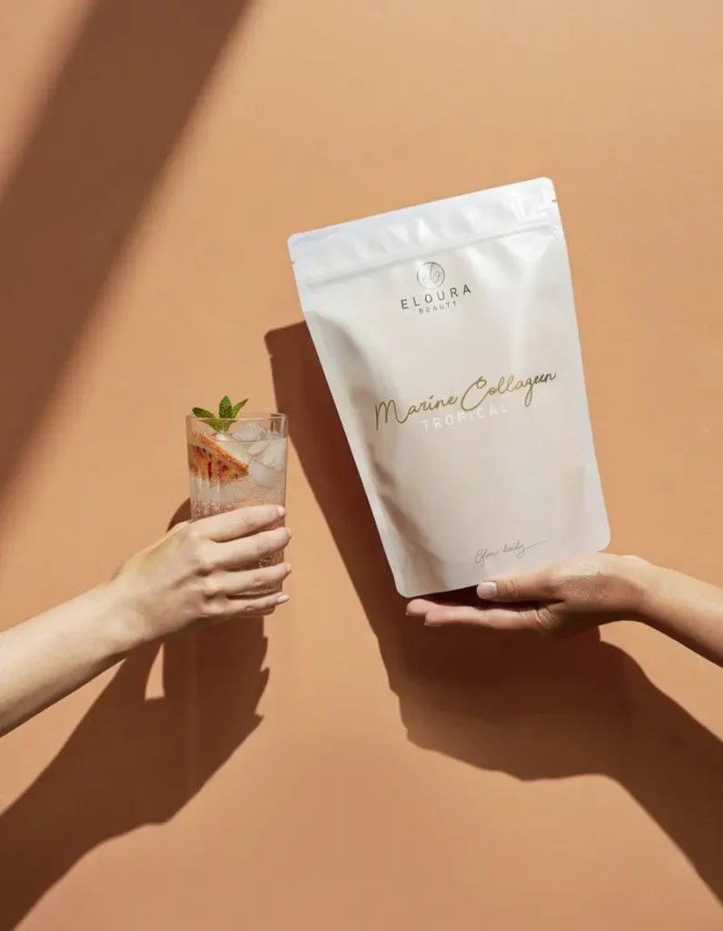 Marien collageen poeder van Eloura Beauty. Viscollageen met vitamine C en hyaluronzuur